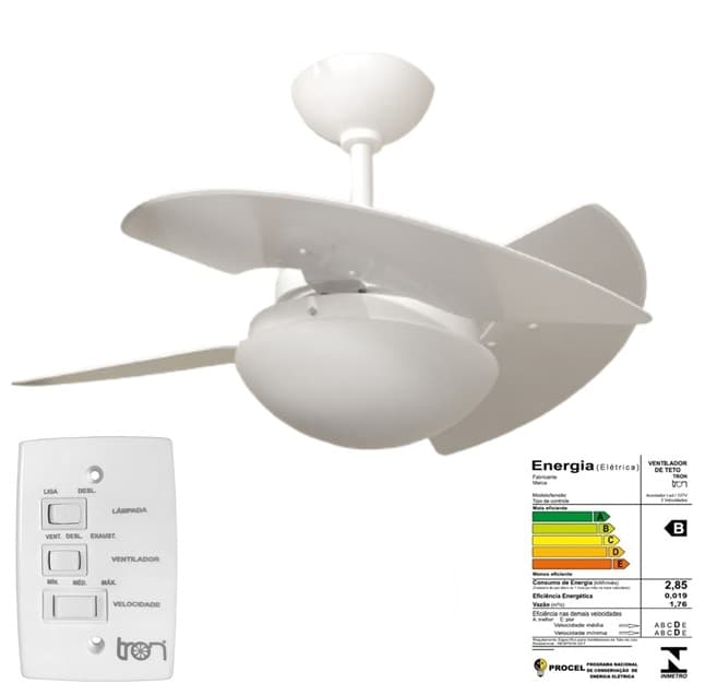 VENTILADOR DE TETO TRON AVENTADOR STILO 110V08,5UF 130W COR BRANCA 3PÁS MDF LUMINÁRIA 2-LÂMP. CHAVE 3VEL - LINHA MÁXIMO - foto 1 de 3