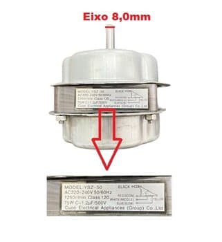 MOTOR P/CLIMATIZADOR VENTISOL 220V01,2UF YSZ-50 - CLM10LT 65-75W 1250RPM 60HZ - LADO/HÉL G/H E08MM PML - C/CAP-01,2UF
