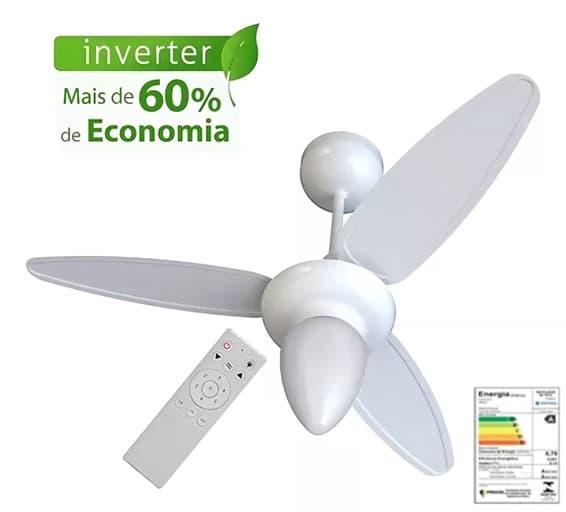 VENTILADOR DE TETO VENTISOL WIND INVERTER BIV110V-220V30W BRANCO 3P INJ. LUM.PÊRA CONTROLE REMOTO 6-VEL CONSUMO A - foto 1 de 3