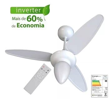 VENTILADOR DE TETO VENTISOL WIND INVERTER BIV110V-220V30W BRANCO 3P INJ. LUM.PÊRA CONTROLE REMOTO 6-VEL CONSUMO A