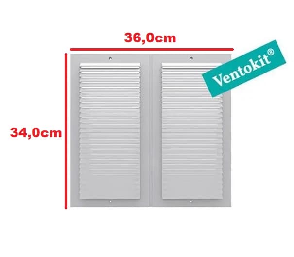 GRADE VENEZIANA 36X34CM P/VENTILAÇÃO DE SUPERFÍCIE - MEDIDAS 36X34CM - GRELHA PLÁSTICA BRANCA - VENTOKIT - GRADEEXA - foto 1 de 2