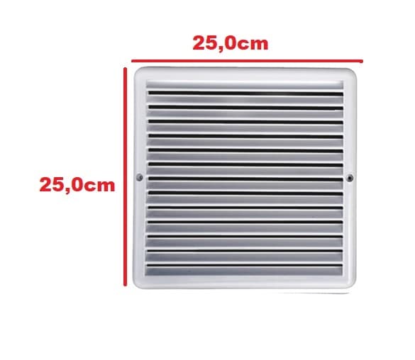 GRADE VENEZIANA 25X25CM 250MM P/VENTILAÇÃO DE SUPERFÍCIE - MEDIDAS 250MM - GRELHA PLASTICA BRANCA C/TELA - ITC - foto 1 de 2