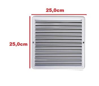 GRADE VENEZIANA 25X25CM 250MM P/VENTILAÇÃO DE SUPERFÍCIE - MEDIDAS 250MM - GRELHA PLASTICA BRANCA C/TELA - ITC