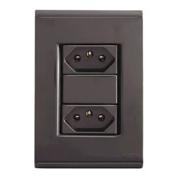 PLACA INTERRUPTOR C/TOMADA LIZ TRAMONTINA DUPLA 2P+T 20A COM PLACA 4X2 GRAFITE/PRETA