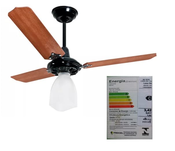 Ventilador de Teto Loren Sid Lumi M3 110V127W08,5UF Preto 3Pás MDF Mogno Chave 3Velocidades + Maior Ventilação - foto 1 de 5