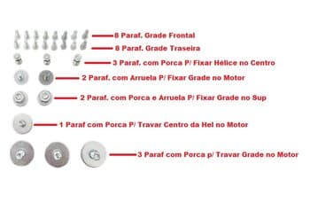 PARAFUSO FIXAR REFORÇO DA GRADE X MOTOR VENTILADOR 100CM VENTISOL 1-METRO VFP100CM - KIT C/04 PARAFUSO/PORCA/ARRUELAS