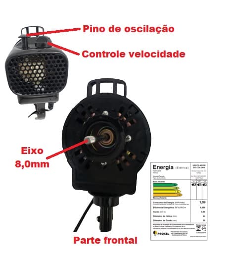 MOTOR P/VENTILADOR VENTISOL OSC 50CM TURBO 6P MX 3VEL 110V135W06,5UF PRETO L6P1 127V COMPLETO E08MM - P/COLUNA/MESA - foto 1 de 2