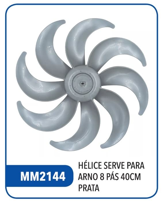 HELICE DE 40CM P/VENTILADOR ARNO 40CM 8PAS PRATA E08,0MM PONTA/TRAVA CRUZETA SEM TRAVA TRASEIRA