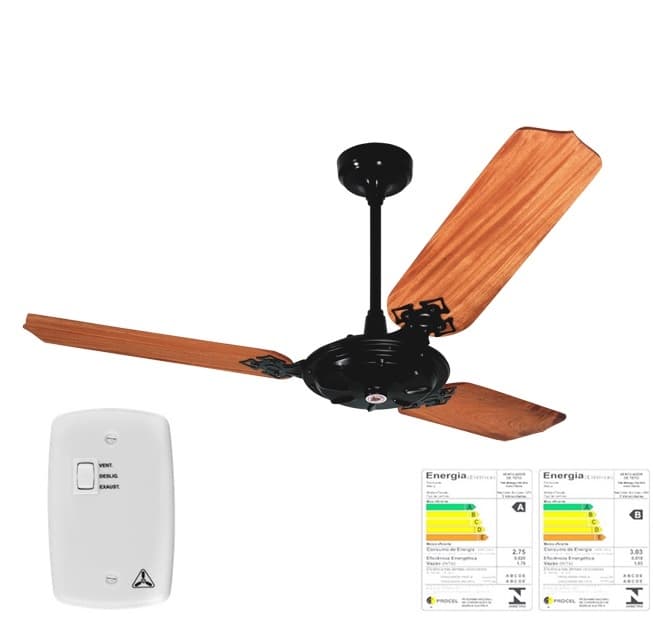 VENTILADOR DE TETO COMERCIAL VENTI-DELTA NEW DELTA MAX 110V130W07,5UF PRETO 3PAS MDF MOGNO - CHAVE 2T 1-LUZ+1TLDR C/REV 60HZ - SEM LUM.P/AREA GOURMET - foto 1 de 2