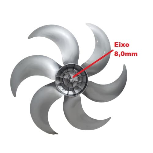 HELICE DE 40CM P/VENTILADOR MONDIAL 6P CINZA CENTRO ALTO E08,0MM PRD C/T.TRAS - LINE PREMIUM/ MAXI POWER V40/ MULTILASER HOME VL401 MULTI TURBO 40CM - foto 1 de 2