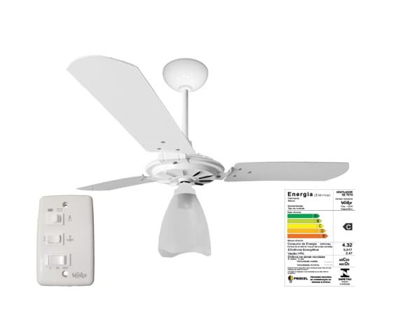 VENTILADOR DE TETO VENTEX YRIS 110V12,0UF 150W BRANCO 3PAS MDF BRANCAS 1LUZ CHAVE 3VELOCIDADES - foto 1 de 2