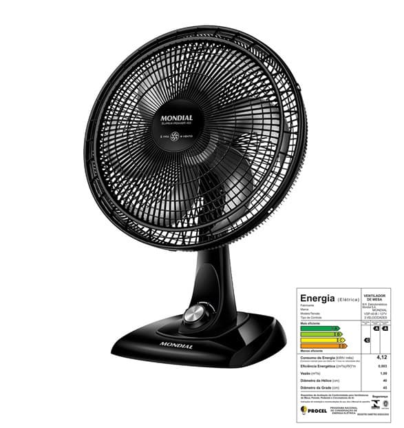 VENTILADOR DE MESA 40CM MONDIAL VSP-40-B 110V 140W PRETO G/PL HEL-6PÁS CINZA - CONTROLE DE VELOCIDADE - ADAPTA-SE NA PAREDE