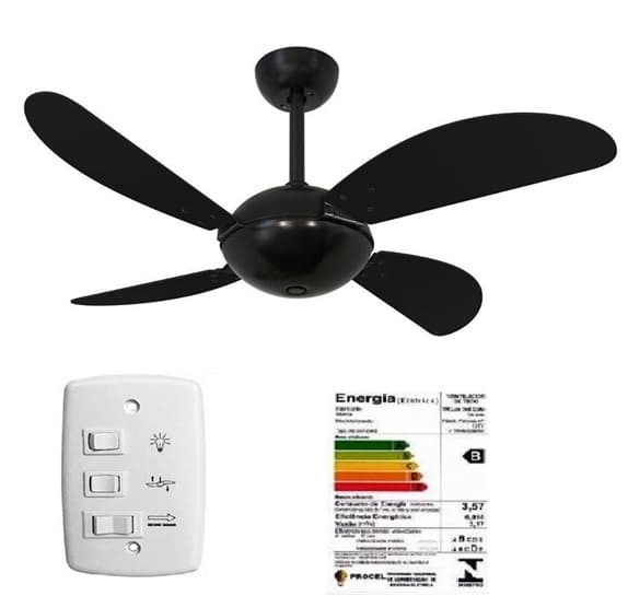 VENTILADOR DE TETO VOLARE NERO FLY OFFICE 110V10,0UF 3VEL PRETO PÁS MDF TUBA PRETAS - VENTILADOR SEM LUMINÁRIA P/ÁREA GOURMET - foto 1 de 3