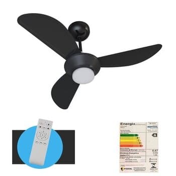 VENTILADOR DE TETO VENTISOL MISTRAL INVERTER BIV110V-220V 30W PRETO LED18W 3PÁS PL TUBA CONTROLE REMOTO 6-VELOCIDADES