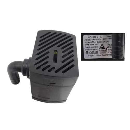BOMBA DE AGUA 0280LH 220V 08,0W HMAX 0,75MT P/CLIMATIZADOR VENTISOL CLIN8 CLIN16 CLM10LT CLM20 60HZ 08,0W AP-600 E IV QMAX. 280L/H