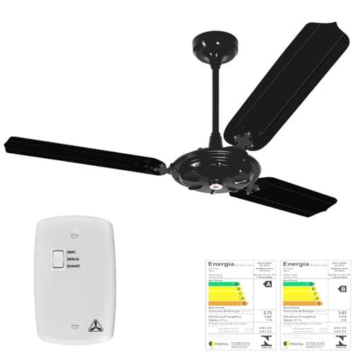 VENTILADOR DE TETO COMERCIAL VENTI-DELTA SUPER ECO 110V10,0UF PRETO 3PÁS METAL CHAVE 1T LDR C/REV 60HZ - SEM LUMINARIA P/AREA GOURMET - foto 1 de 3