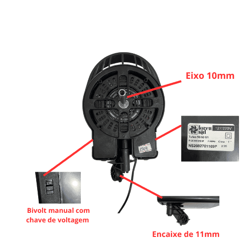 MOTOR P/VENTILADOR DE PAREDE LOREN SID 50/60CM TUFAO M1 BIV08,5UF 250W PRETO E-10,0MM - MOTOR COMPLETO VENTILADOR PAREDE - foto 1 de 3