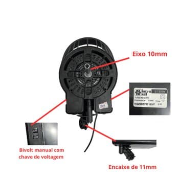 MOTOR P/VENTILADOR DE PAREDE LOREN SID 50/60CM TUFAO M1 BIV08,5UF 250W PRETO E-10,0MM - MOTOR COMPLETO VENTILADOR PAREDE