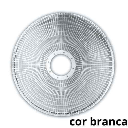 GRADE P/VENTILADOR 50CM LOREN SID ORBITAL 360º - PLÁSTICA BRANCA+FECHADA - SERVE P/DIANTEIRA OU TRASEIRA - *VENDIDA P/UNIDADE - foto 1 de 2
