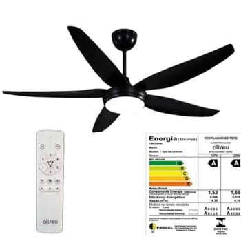 VENTILADOR DE TETO ALISEU STYLE 5-PÁS 140CM PRETO AUTO-VOLTS 135W LUM LED 3-TONALIDADES CONTROLE REMOTO 5-VEL *VENTILADOR SILENCIOSO