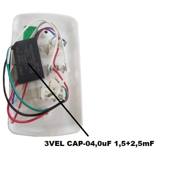 CHAVE P/VENTILADOR DE TETO 3-VEL VENTISOL 110V04,0uF ORIGINAL NEW WIND MX C/CAP-1,5+2,5uF QD 1-TECLA P/LAMP - ARGE LOREN SID VENTI-DELTA RIOPRELUSTRES - foto 1 de 2