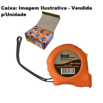 TRENA DE BOLSO 10MT X 25MM FITA AÇO PONTA MAGNÉTICA CAPA PLÁSTICA C/DUPLA TRAVA 10-METROS BESTFER BFH1485
