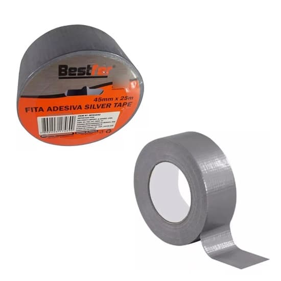 FITA ADESIVA SILVER TAPE 25-METROS 45MM 48MMX25MT PRATA/ALUMÍNIO - P/VEDAR DUTOS FLEXÍVEIS + CALHAS RUFOS E COIFAS DE EXAUSTORES - foto 1 de 2