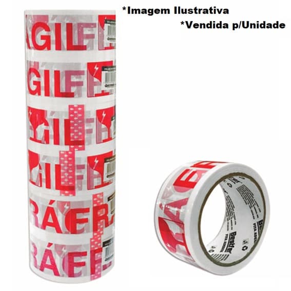 FITA ADESIVA DE EMBALAR AVISO DE FRÁGIL 48MMX50MTX43MICRON - foto 1 de 2