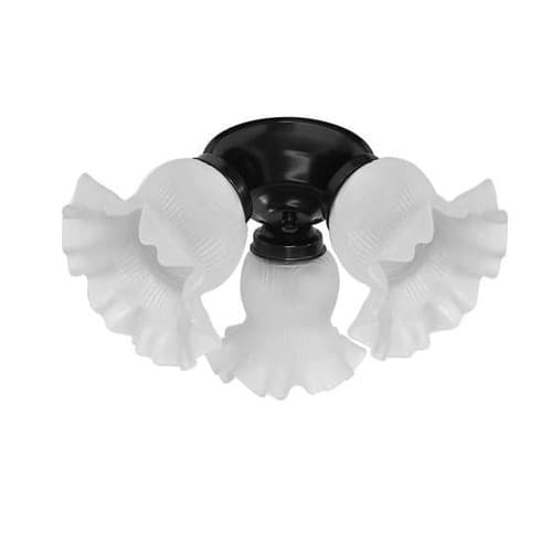 LUMINARIA COMPLETA P/VENTILADOR LOREN SID COR PRETA - LUSTRE DIAMANTE RUBI - C/3-TULIPAS PL P/3-LÂMPADAS - foto 1 de 1