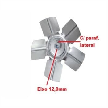 HÉLICE P/EXAUSTOR DE 25CM VENT AIR/VENTAIR LINHA PESADA CHURRASQUEIRA - CZA 5PÁS EIXO F12,0MM ZINCADA C/PARAF LATERAL - HEL-25CM
