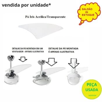 PÁ HÉLICE P/VENTILADOR LOREN SID M1/M2 - MOD.FACÃO IRIS TRANSPARENTE P07I/TR - *SALDÃO PEQUENOS DEFEITOS* *VENDIDA P/UNIDADE