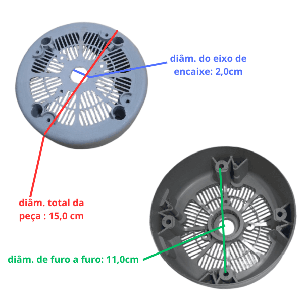 TAMPA CAMPANA DO MOTOR VENTILADOR SOLASTER GOAR 60/70CM DIANTEIRA DIAM.15,0CM - ACAPULCO/VENEZA PLUS CINZA MODELO ATUAL USAR C/ROL-6201 - foto 1 de 2