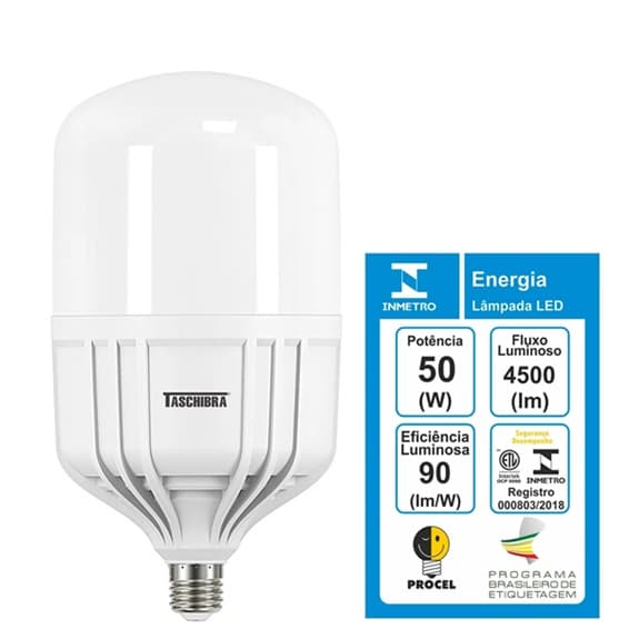 LÂMPADA LED BULBO LED50W 6500K TASCHIBRA BIVOLTS - (C150W+50W / E41W+15W) LUZ BRANCA FRIA 4000 LUMENS - foto 1 de 2
