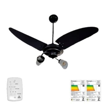 VENTILADOR DE TETO VENTI-DELTA ATHENAS2 110V10,0UF PRETO 3PÁS IRIS TABACO LUMINÁRIA P/2LUZ C/2TULIPAS PL PATA LISA CHAVE 3VELOCIDADES