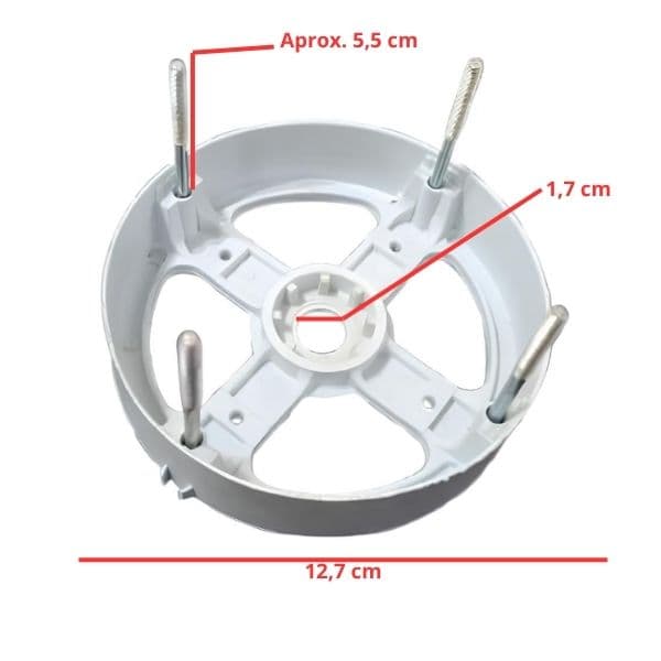 TAMPA DO MOTOR VENTILADOR LOREN SID ORBITAL 30/40/50 DIANTEIRA - ANEL FRONTAL C/PARAFUSOS - CAMPANA PLASTICA COR BRANCA P/ROL6000 - DIAM.12,7CM - foto 1 de 2