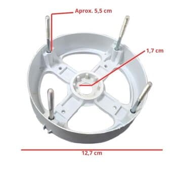 TAMPA DO MOTOR VENTILADOR LOREN SID ORBITAL 30/40/50 DIANTEIRA - ANEL FRONTAL C/PARAFUSOS - CAMPANA PLASTICA COR BRANCA P/ROL6000 - DIAM.12,7CM