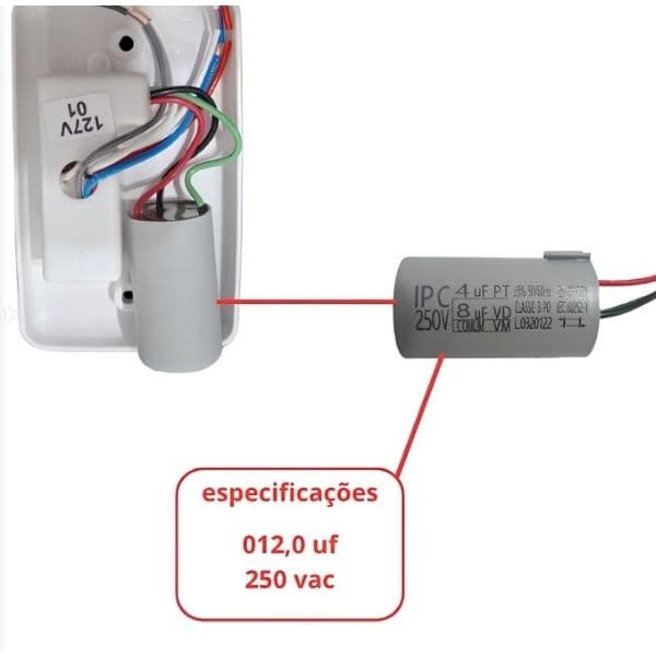 CHAVE P/VENTILADOR DE TETO 3-VEL CAP-12,0UF 4,0+8,0MF 1-TECLA LUZ - VENTEX YRIS ORIGINAL - foto 1 de 2