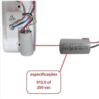 CHAVE P/VENTILADOR DE TETO 3-VEL CAP-12,0UF 4,0+8,0MF 1-TECLA LUZ - VENTEX YRIS ORIGINAL