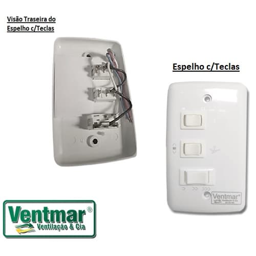 CHAVE P/VENTILADOR DE TETO DE 3 VELOCIDADES C/REVERSÃO + 1 TECLA P/LUZ - * APENAS ESPELHO 4X2 3-TECLAS + SEM CAPACITOR* - foto 1 de 4