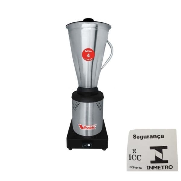 LIQUIDIFICADOR INDUSTRIAL 04,0LT BR-BAIXA ROTAÇÃO VITALEX BIV1000W-CONSUMO/POTENCIA 3500RPM 1/2CV-HP - COPO INOX - LQI-04,0 - (OCP-0005 ABNT)