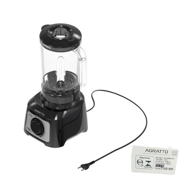 LIQUIDIFICADOR RESIDENCIAL 03,2LT TURBO-15 110V1200W-CONSUMO ALTA ROTAÇÃO VENTISOL AGRATTO ALIQ05N-01 - COPO PL CRISTAL - foto 1 de 5