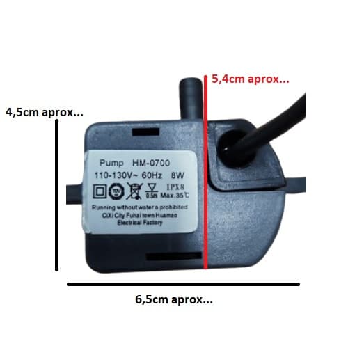BOMBA DE ÁGUA 0180LH 110V 08,0W HMAX 0,60MT P/CLIMATIZADOR VENTISOL CLIN8 CLIN16 CLM10 CLM20 - 60HZ HM-700 QMAX.180L/H - foto 1 de 3