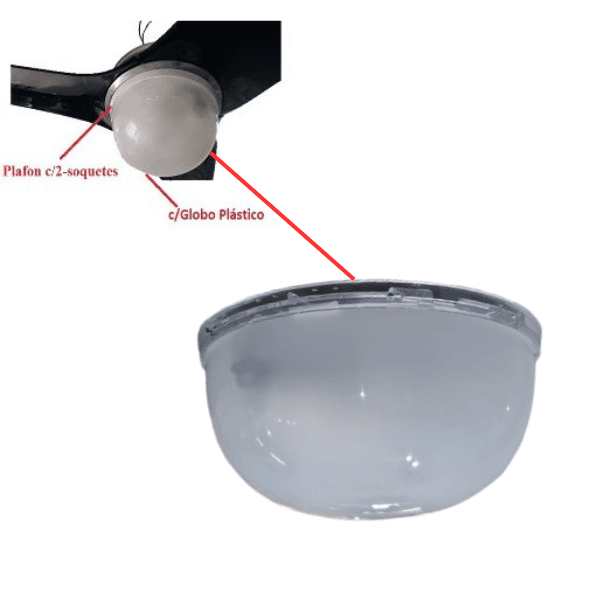 Luminaria Plafon c/Globo Plástico p/Ventilador de Teto *Substitui Lente/Vidro LATINA AIR CONTROL VT675 - Serve p/Aliseu ALISCLEAN GEO SMART Cúpula Plá - foto 1 de 4