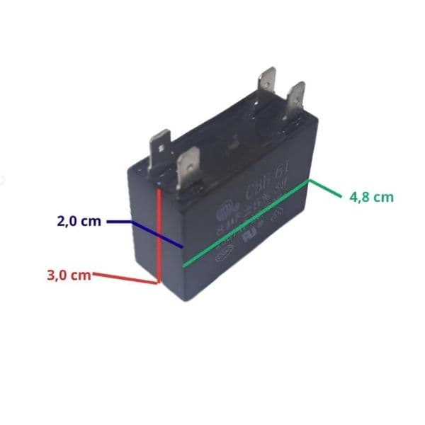 CAPACITOR 008,0UF 3/4-TERMINAIS QD 250VAC - P/VENTILADOR VENTISOL OSC COLUNA 60CM NEW MX 110V - L4,2XA2,6XC4,7CM - foto 1 de 2