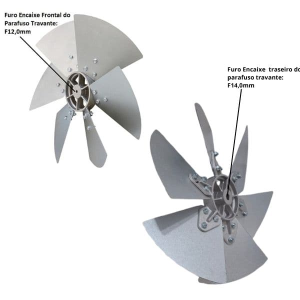HELICE P/EXAUSTOR DE 40CM QUALITAS EQ400 6PAS ACO GALVANIZADO - ENCAIXE TRAS.F14,0MM TRAVA FRONTAL F12,0MM SEM CHAVETA - foto 1 de 2