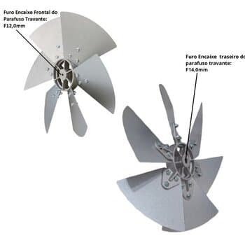 HELICE P/EXAUSTOR DE 40CM QUALITAS EQ400 6PAS ACO GALVANIZADO - ENCAIXE TRAS.F14,0MM TRAVA FRONTAL F12,0MM SEM CHAVETA