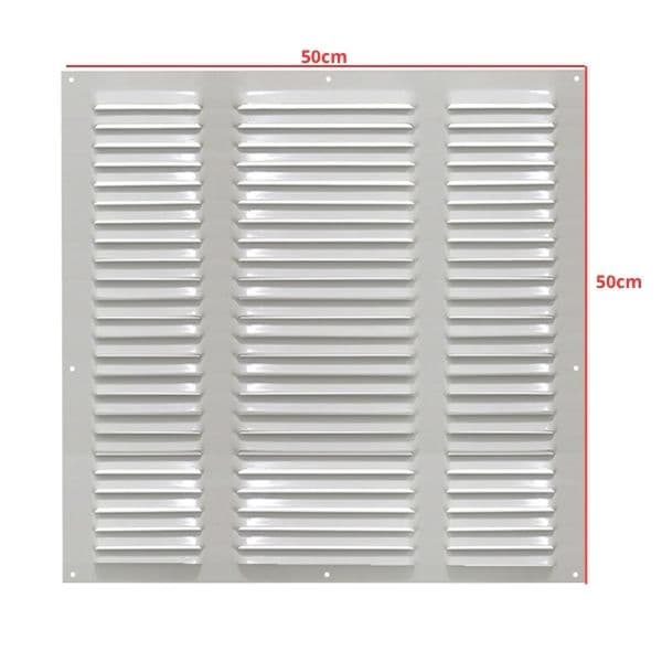 GRADE VENEZIANA 50X50CM P/VENTILACAO DE SUPERFICIE - MEDIDAS 500MM - GRELHA ALUMINIO BRANCA S/TELA - ITC MP050B - foto 1 de 2