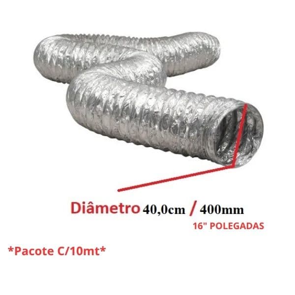 DUTO FLEXIVEL TUBO DE ALUMINIO 40CM P/EXAUSTORES 400MM -PACOTE C/10MT- ALUDEC 6016 P/ATE 140C° 16POL"406MM - foto 1 de 2