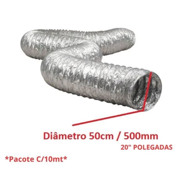 DUTO FLEXIVEL TUBO DE ALUMINIO 50CM P/EXAUSTORES 500MM -PACOTE C/10MT- ALUDEC 6020 P/ATE 140C° 20POL"508MM - foto 1 de 2