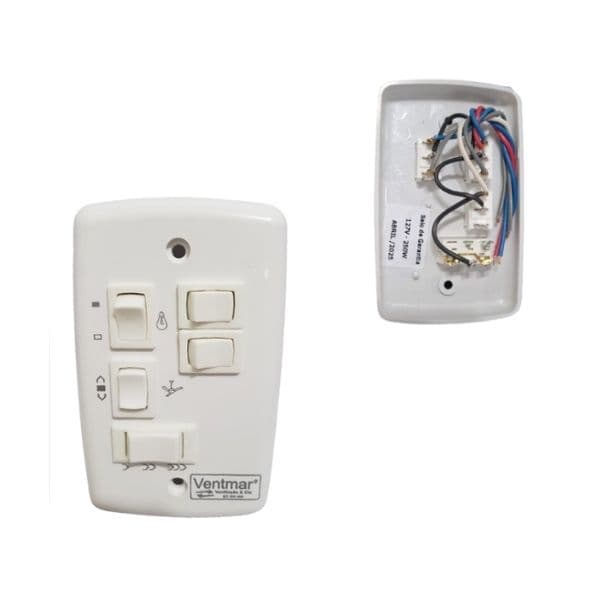CHAVE P/VENTILADOR DE TETO R3LUZ 3VEL *SEM CAPACITOR C/REVERSÃO + 3-TECLAS LUZ - *APENAS ESPELHO 4X2 4-TECLAS + SEM CAPACITOR* - foto 1 de 1